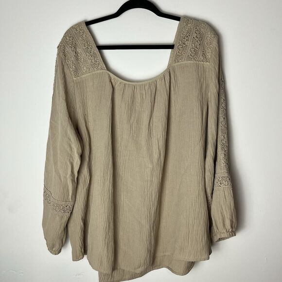 Soft Surroundings Embroidered Lace Asilah Top Boho Crochet Beige Tan 2X 178 - Picture 6 of 8